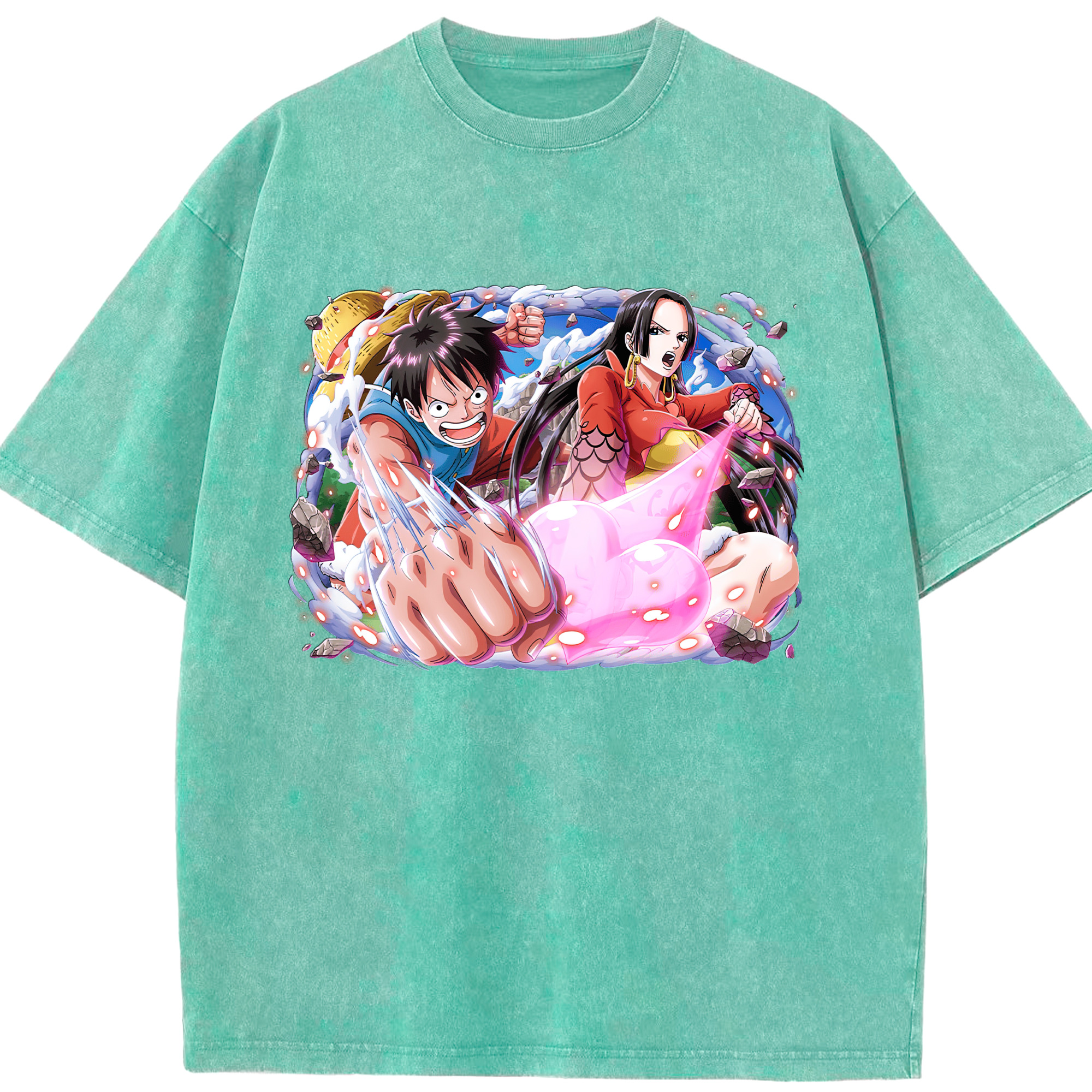 ワンピース モンキー・D・ルフィ ONE PIECE Monkey D. Luffy 綿100% ヴィンテージ風 半袖Tシャツ（フロントプリント）